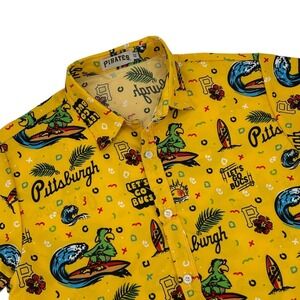 Pittsburgh Pirates MLB Surfing Parrot Yellow Camp Shirt Levin Promo Small